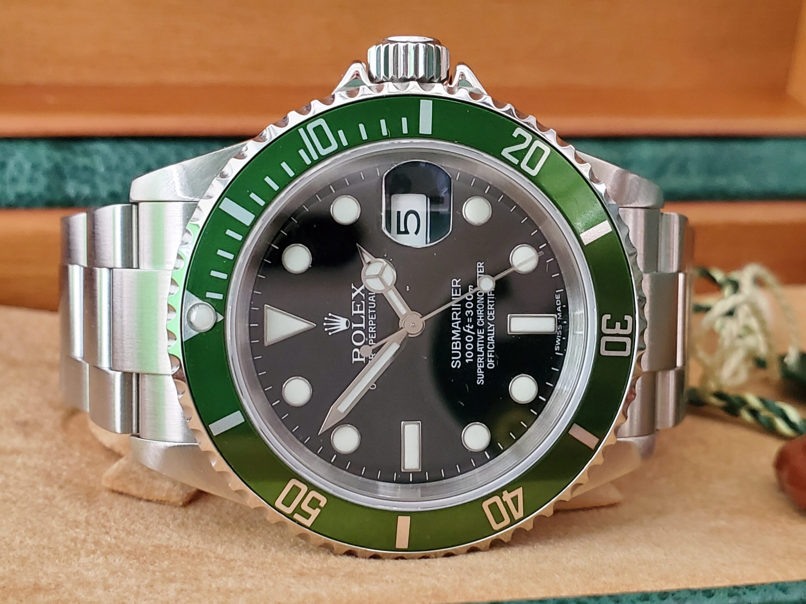 Rolex Submariner with Green Bezel Kermit 40mm Automatic with Box Papers  original receipts 16610LV Vintage