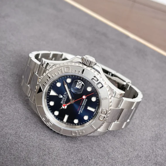 rolex yacht master blue dial on wrist